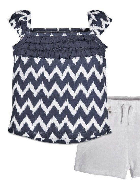 Burt's Bees Baby Other - Burt’s Bees Baby Ikat Chevron Ruffle Tee & Short Set | 3–6M | NWT